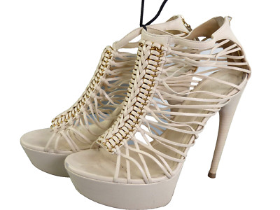 Alexander McQueen Plateau Sandalen High Heels Elfenbein Riemchen Käfig UK 7 Vintage