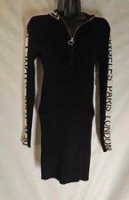 Forever 21 Sweater Dress Womens Medium Black Mock Zip Neck Warm