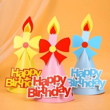 Birthday Party Hats 10 Pack Paper Cone Candle Bow Happy Birthday Caps