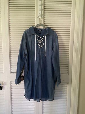 CHAPS BLUE DENIM DRAWSTRING NECK DRESS SIZE XL - Main Image
