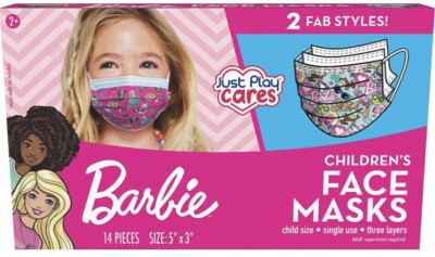 Just Play Children's Single Use Face Mask, Barbie, 2 Styles.14 Count, Small