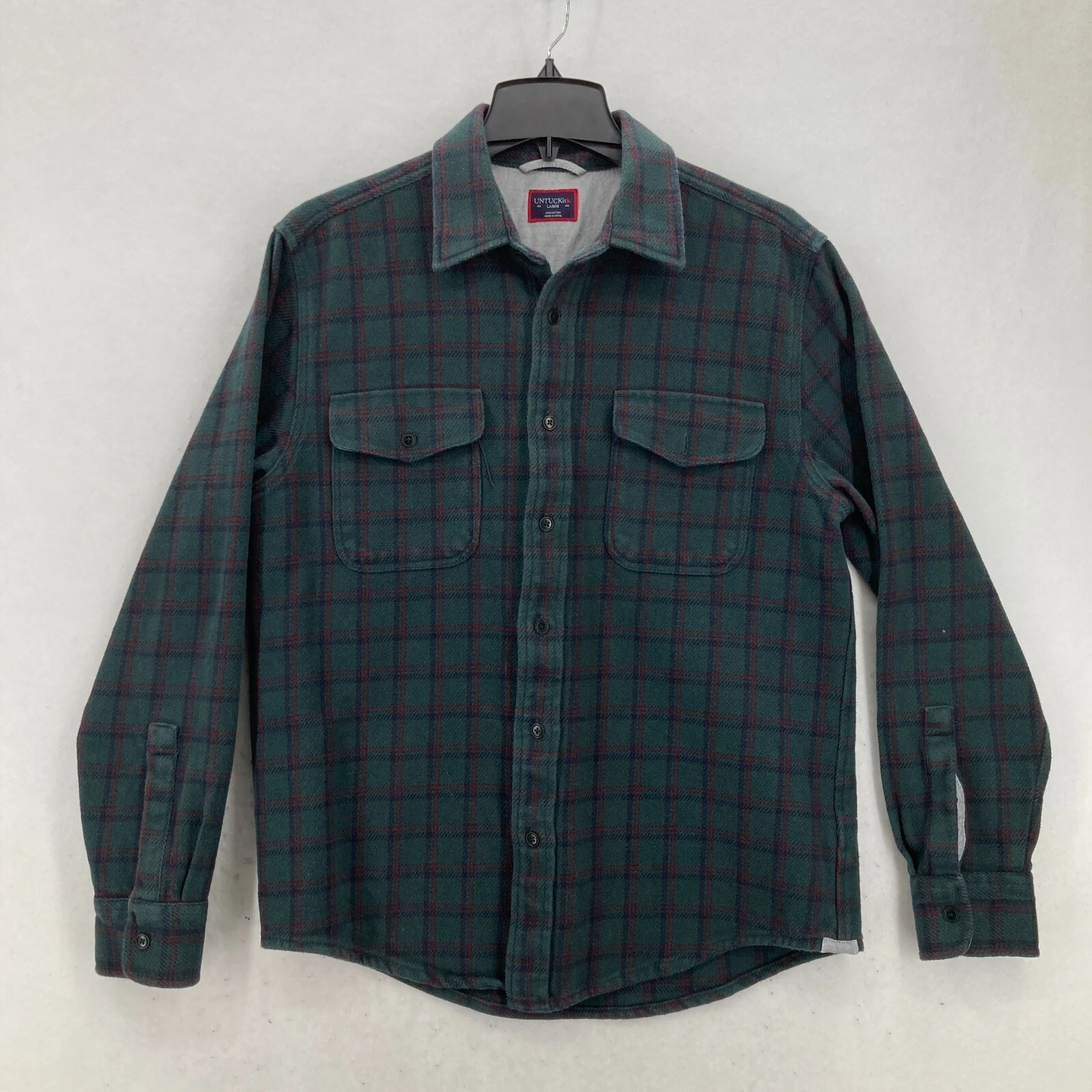 UNTUCKit Bolte Flannel Shacket Shirt Mens Large Green Windowpane Plaid Outdoors