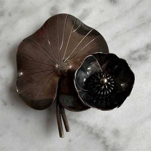 Rare Modernist Sterling Silver Lily Pad Brooch by Anton Michelsen of Denmark