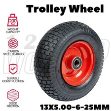 2x 13"Wheelbarrow Trolley Wheel 5.00-6 Pneumatic Tyre 25.4mm Bore Tire Steel Rim
