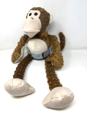 goDog!  Monkey X-Large Dog Chew Toy with Squeaker Brown with Chew Guard Tech
