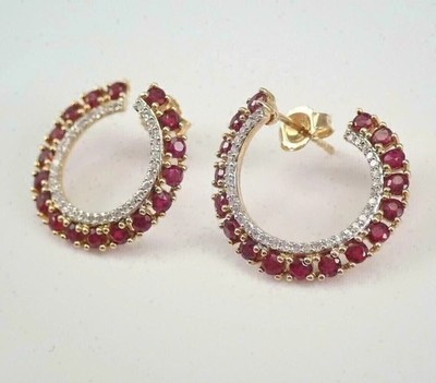 2.40Ct Round Cut Simulated Red Ruby Women's Stud Earring 14k Yellow Gold Plated