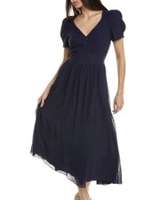 LoveShackFancy Hutchinson Midi Dress V-Neck Cotton Silk Blend Puff Sleeve Size 4