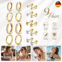 Paar Ohrringe Edelstahl Goldfarben Hypoallergen Zirkonia Modeschmuck Geschenk