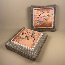 2 Oriental Square Cushion Silk Pillow Feather Pink Patterned Embroidered Antique
