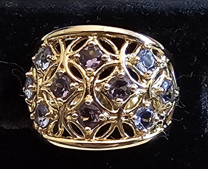 Sterling Silver (.925) Gold Plated Ring with Lab Created Blue & Purple Stones