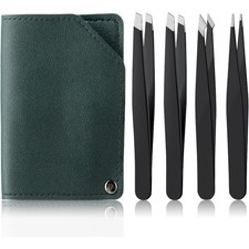 Professional Stainless Steel Tweezers Set with Travel Bag 4Pcs for Eyebrows