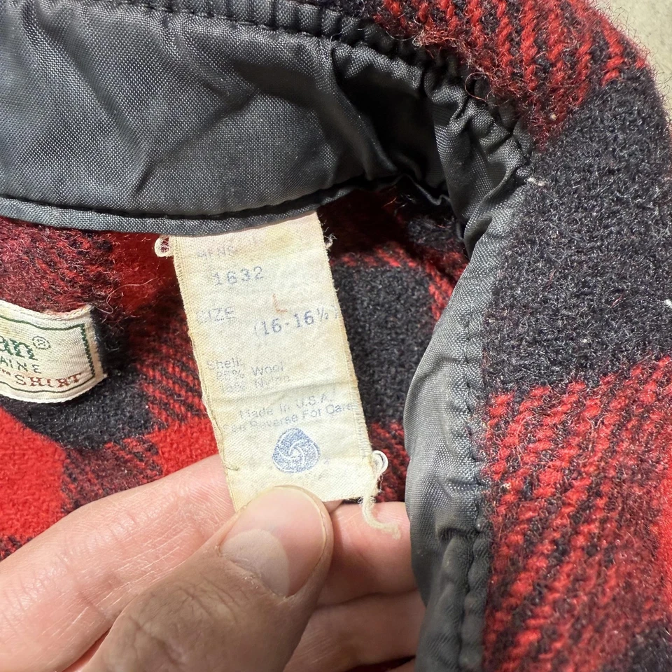 Vintage LL Bean Jacket Mens Large Red Black Plaid Wool Maine Guide Shirt 80s - Image 3 of 4