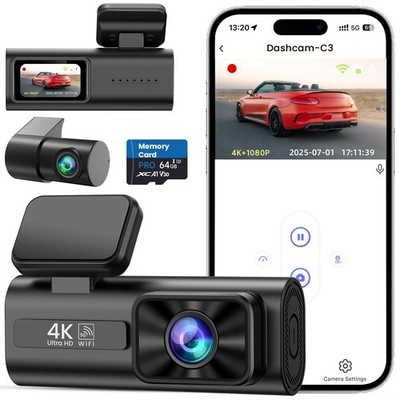 TINAZEOK Dashcam vorne und hinten 4K 1080P 5GHz WiFi Dual Dashcam mit 64GB Karte