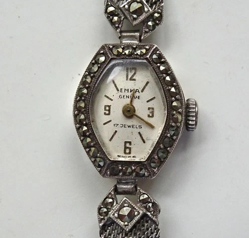 Ladies' Vintage EMKA Sterling Silver Marcasite 17 Jewelled Hand Wind Watch