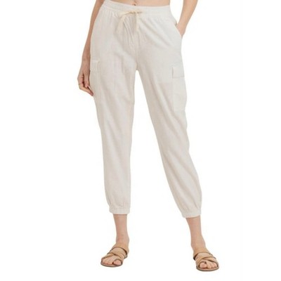 L.T.J CROP LINEN BLEND JOGGERS IN OPTIC WHITE 