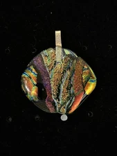 Hand Crafted Dichroic Fused Glass Pendant Silver Tone 2"