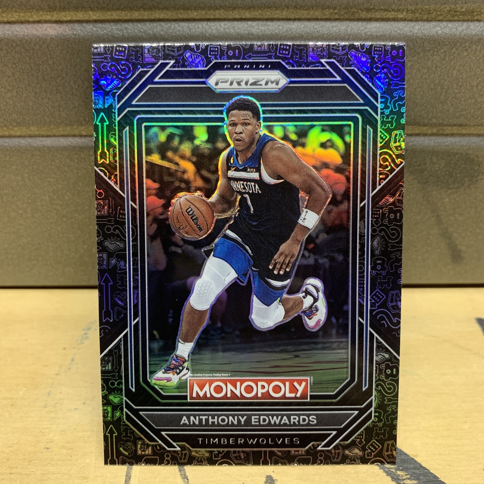 Anthony Edwards 2022-23 Prizm Monopoly Black Icon Prizm! #53 Timberwolves Antman