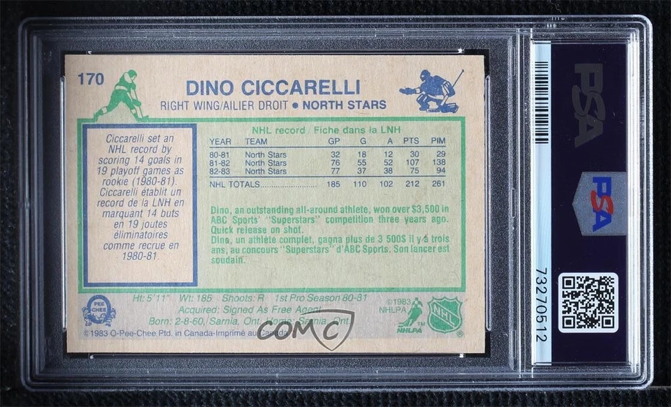 1983-84 O-Pee-Chee Dino Ciccarelli #170 PSA 8 HOF - Image 2 of 2