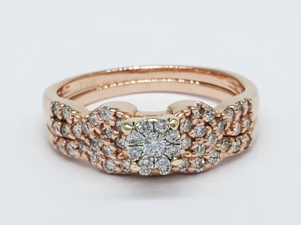 Diamond Cluster Wedding Ring Solid 14K Tri-Colore… - image 1