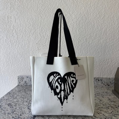 ALLSAINTS IZZY Heart East/West Tote White Black Large Weekender Shopper New