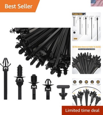 50PCS Universal Nylon Push Mount Cable Zip Tie, Heavy Duty Self Locking Zip T...