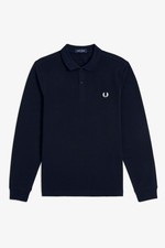 Image of REDUCED STOCK GENUINE Fred Perry Mens Plain Navy Blue Long Sleeve Polo Shirt