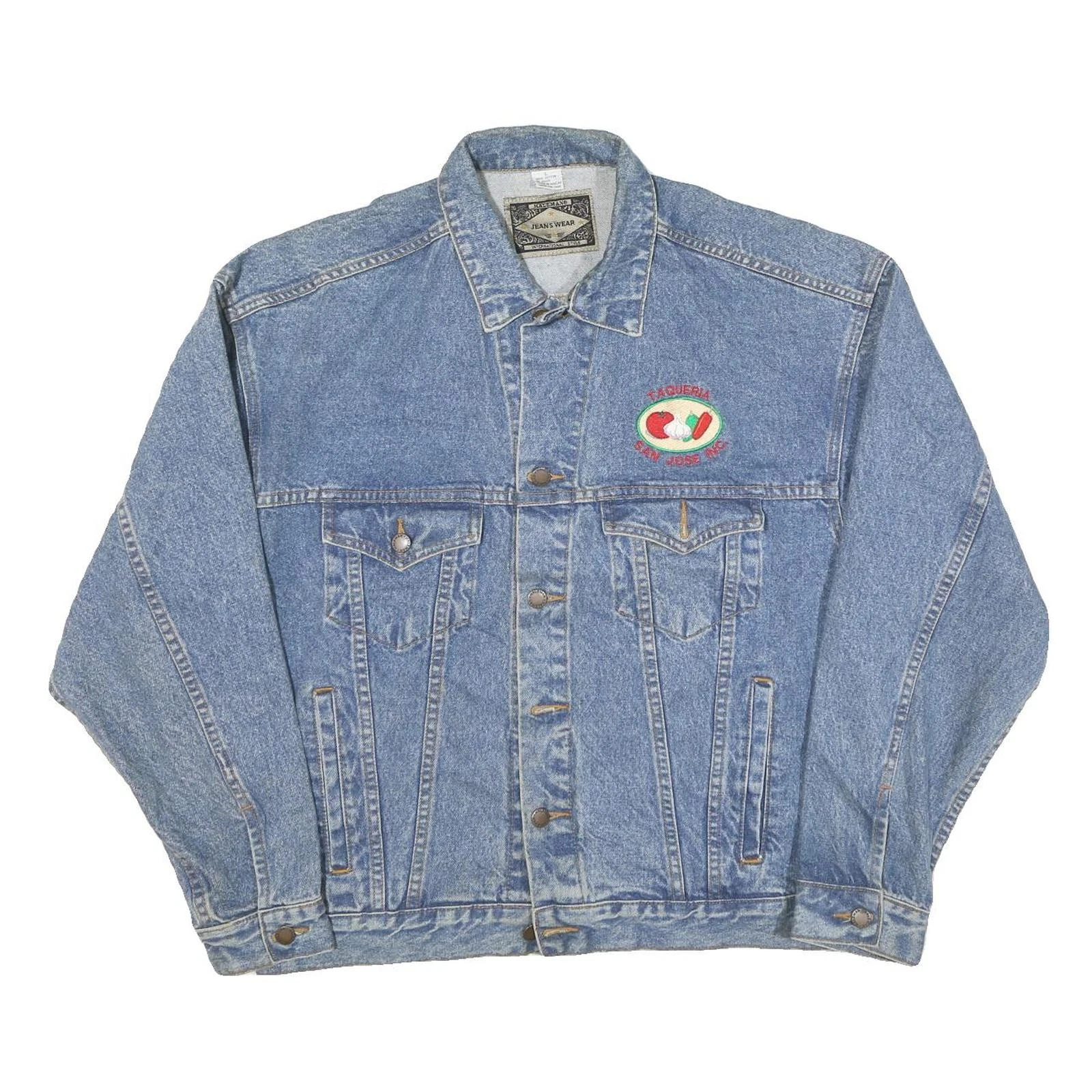 HALEMANE Mens Blue Denim Casual Jacket L Cotton Blend Button Front Plain