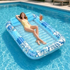 Inflatable Tanning Pool Lounger Float 85" x 57" Extra Large Pool Floats Adults