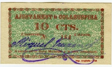 ☆ SPAIN CIVIL WAR 1937 • COLLSUSPINA 10c MUNICIP. ☆ GUERRA CIVIL ESPAÑOLA ☆D0405