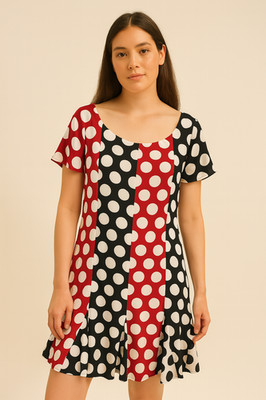 Vtg 90s MOSCHINO Cheap and Chic ITALY POLKA DOT Print Flare Sheath MINI Dress 10