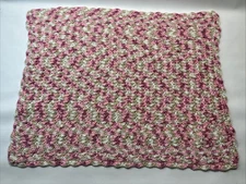 Handmade Crochet Baby Gift Blanket Throw Soft Pink Purple Cream 36” x 30”