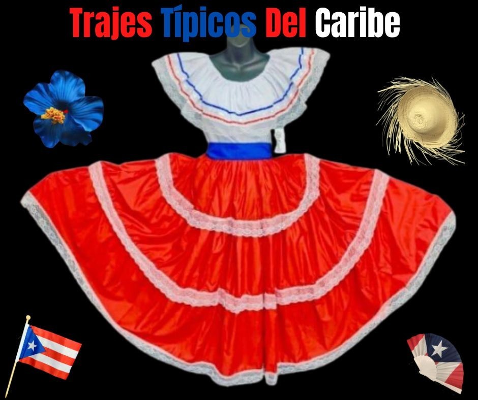 Vestido de Baile Falda Roja Ancha Caribeña Jibarita Bomba y Plena - Conjunto de 3 Piezas (Top)