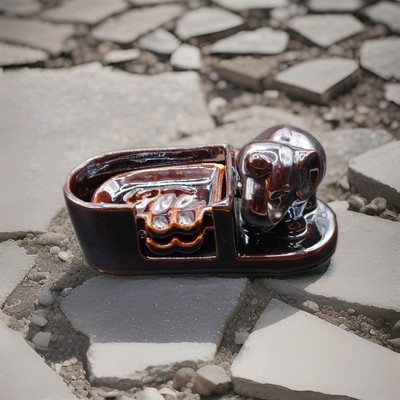 Vintage Japan Hadson Glazed Pottery Elephant 2 Individual Ashtrays In Holder