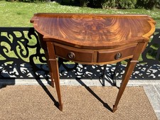 Vintage Sunburst Walnut Half Moon Table With Drawers Fluted Leg Hall Lamp Stand