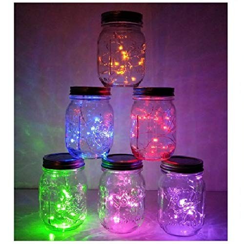 6 Pack Mason Jar Lights 20 LED Solar Multi-Colored Fairy String Lights Lids Ins