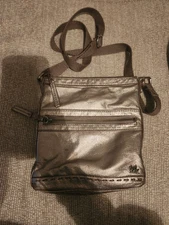 The Sak Metallic Leather Crossbody Bag Purse Adjustable Canvas Strap 
