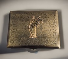 Lady Justice Antique Brass Cigarette Case RDIF Card Wallet Gr8 Lawyer Judge Gift
