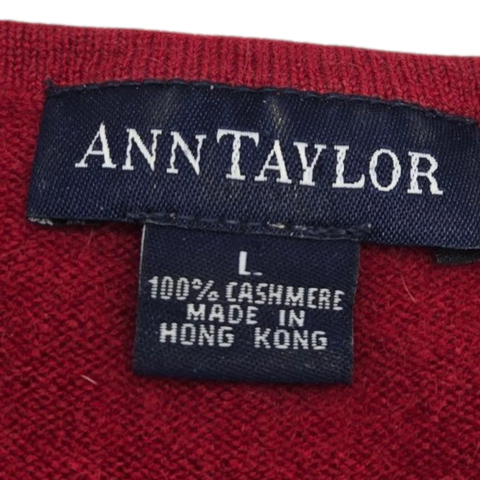 Suéter Ann Taylor Mujer Grande Rojo 100% Cachemira Cuello en V Pullover Ligero Foto 3 de 4