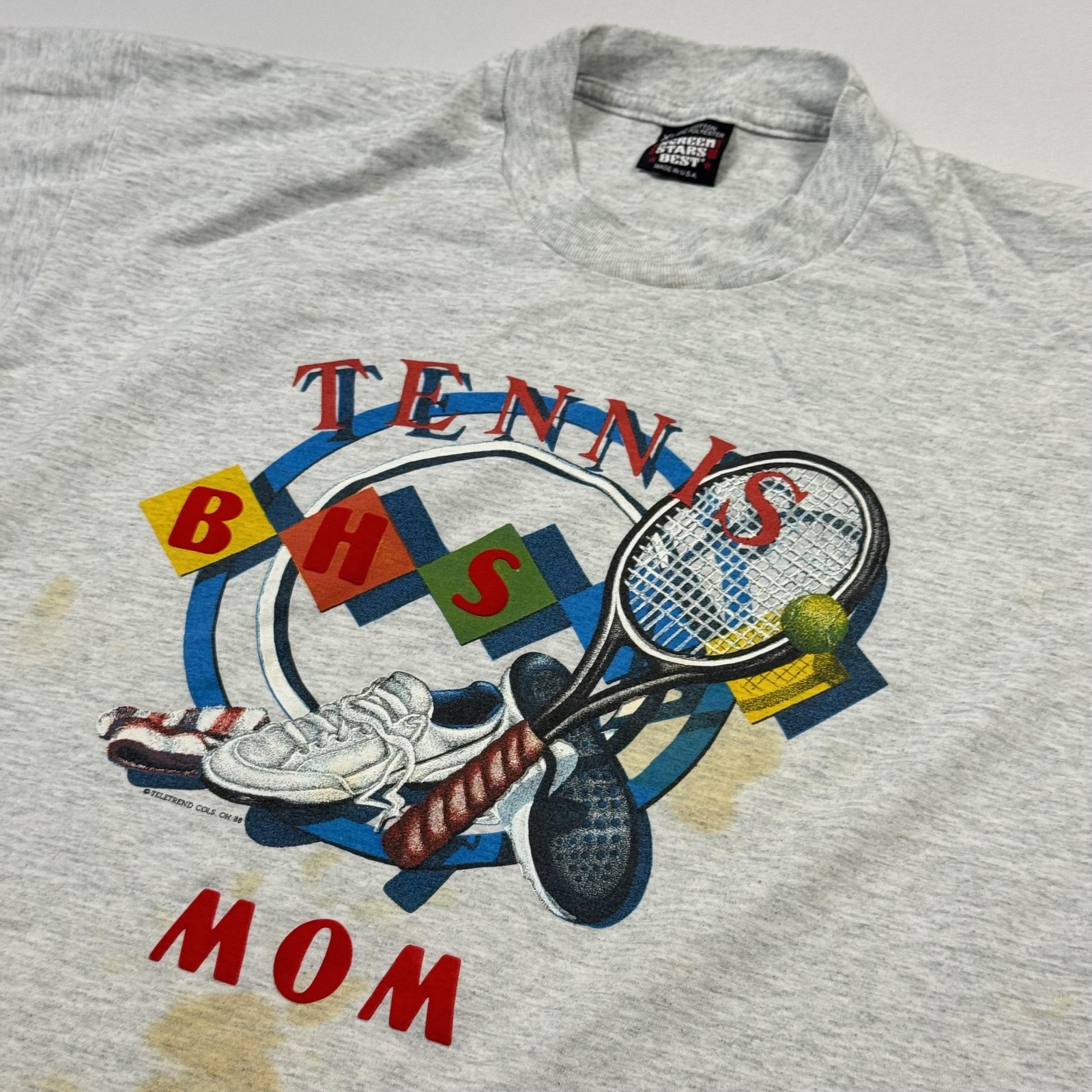 Screen Stars, Vintage Screen Stars Best Shirt Womens XL Gray Tennis Mom Graphic BHS 1988 USA