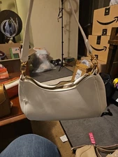 White Sholder Bag Purse with Extra Chain Shoulder Strap