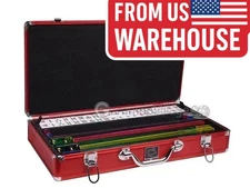 White Swan Mah Jongg - White Tiles - Classic Pusher Arms - Aluminum Case - Red