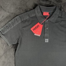HUGO BOSS Polo Shirt Cotton Stacked Logo Mens Regular Fit color black Medium
