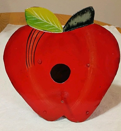 Vintage Handmade Apple Shaped Wooden & Metal Birdhouse B10