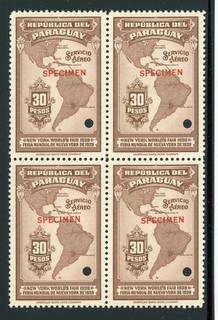 PARAGUAY MNH Specialized ABNCo SPECIMEN: Scott #C124 30P NYC Fair Block of 4 $$$