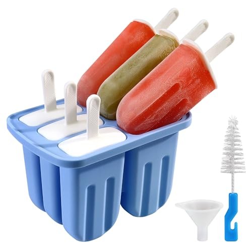 6 Cavity Silicone Ice Lolly Moulds with Sticks, Ice Pop  Assorted colors