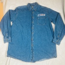 Vintage USPS Denim Blue Long Sleeve Button Chambray Mens Shirt Size Medium Patch