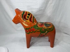 Vintage Swedish Dala Horse 12” Orange / Red Nils Olsson Sweden Original Sticker