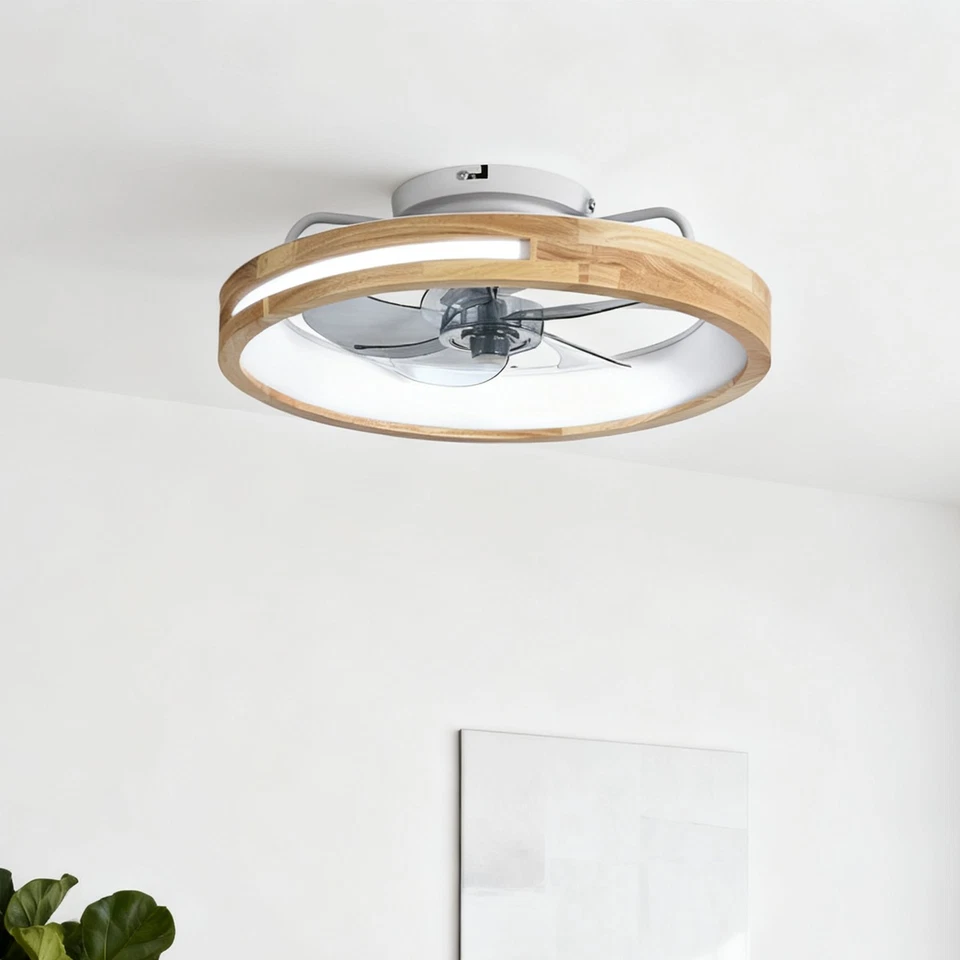 Wood 20" LED 3CCT Ceiling Fan Light Low Profile Flush Mount Fixtures with Remote