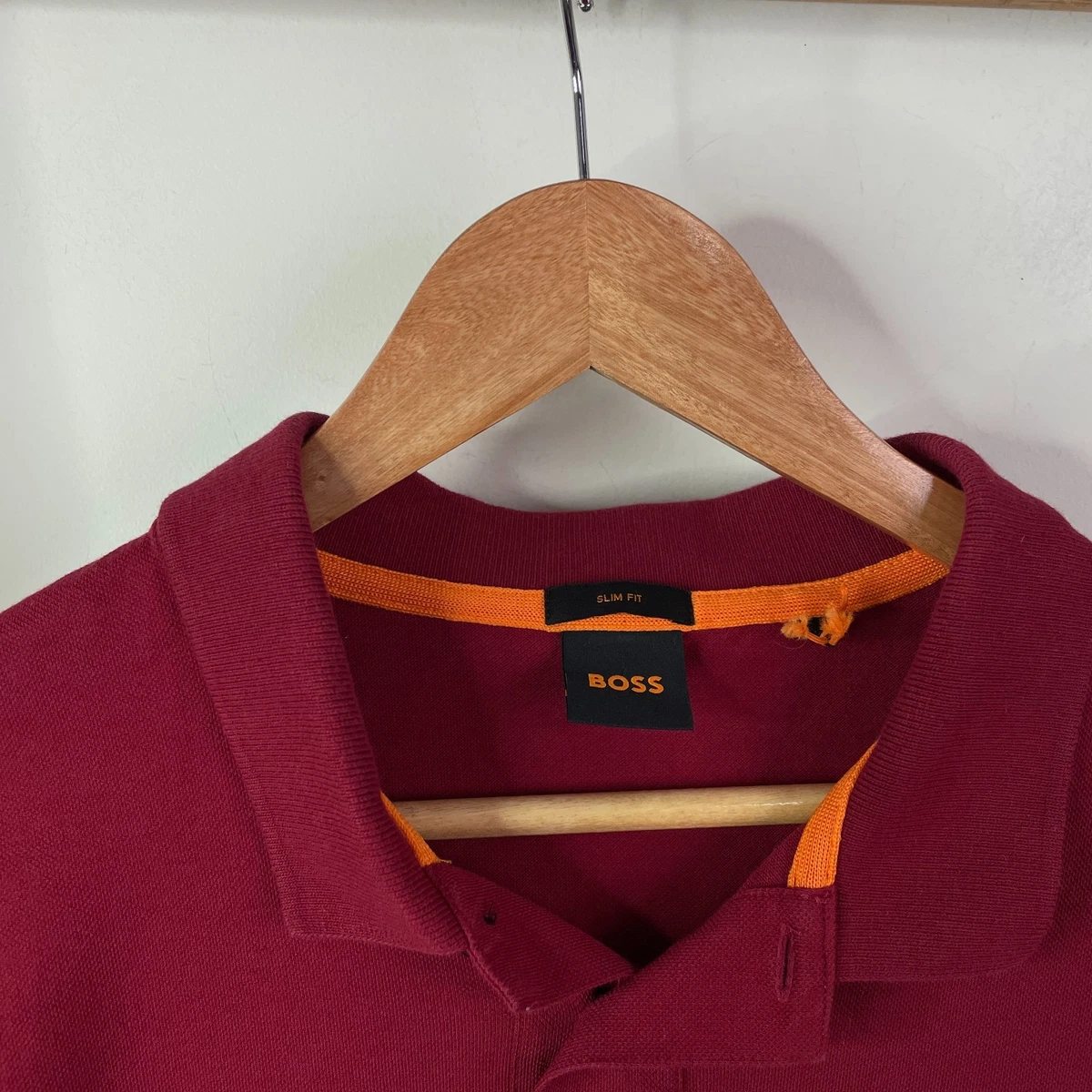 Hugo Boss Slim Fit Polo Shirt Mens Large Red Cotton Elastane Short Sleeve Smart