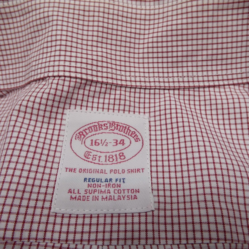 Brooks Brothers Shirt Mens 16.5-34 Red Check Regular Fit Supima Cotton Non Iron - Image 2 of 4